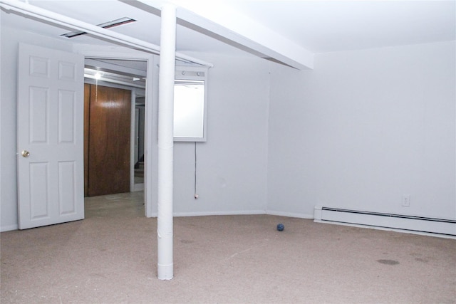 basement with a baseboard heating unit