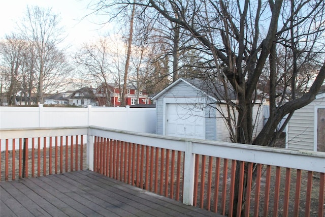 wooden deck with a shed