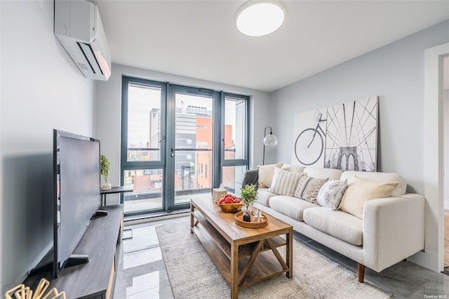 living room featuring a wall mounted air conditioner