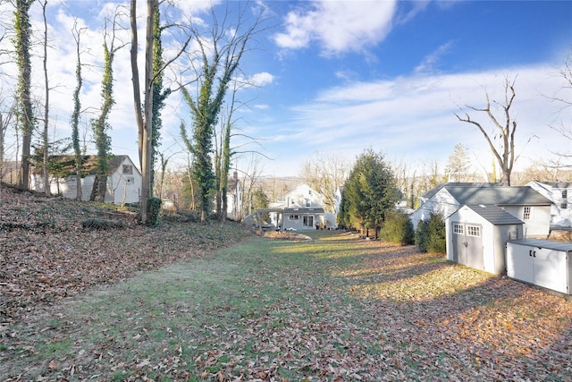 view of yard with a shed