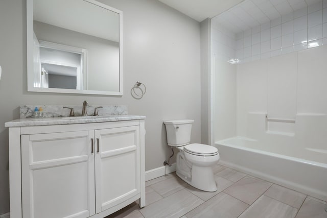 full bathroom with toilet, vanity, tile patterned floors, and shower / tub combination