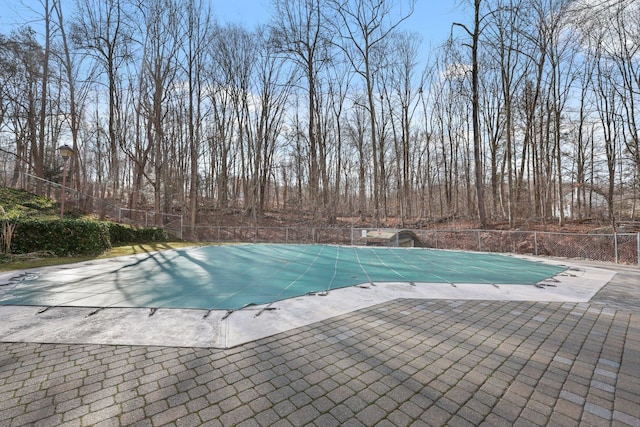 view of swimming pool featuring a patio area