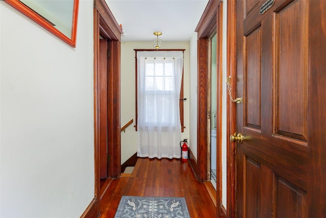 hallway with dark hardwood / wood-style floors
