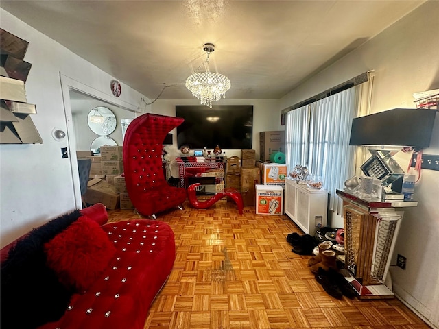 living area with a chandelier