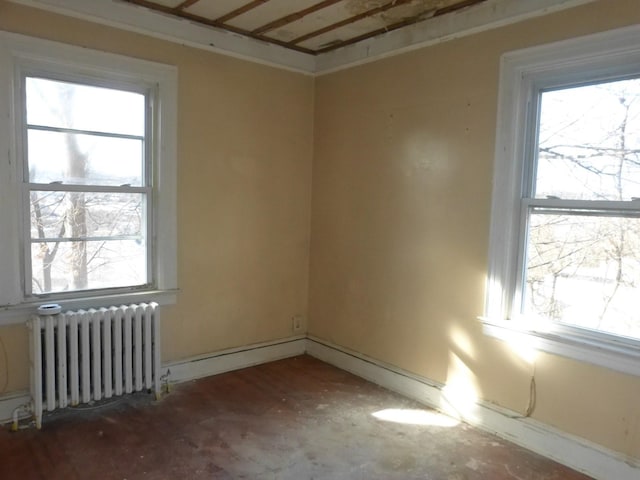 spare room with plenty of natural light and radiator heating unit