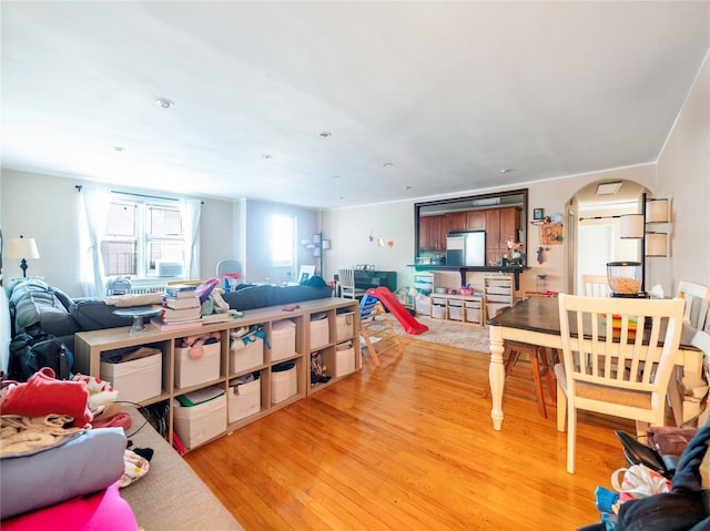 living room with light hardwood / wood-style flooring