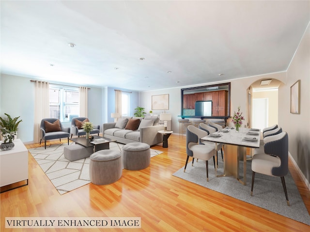 living room with light hardwood / wood-style flooring