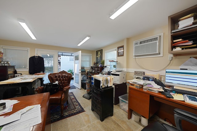 office area featuring an AC wall unit