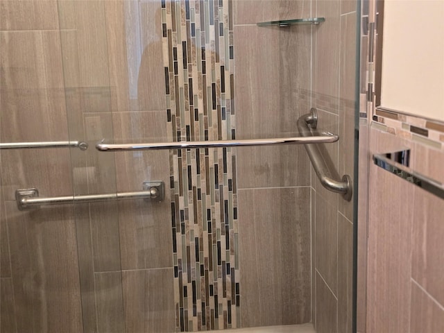 bathroom featuring a shower with shower door