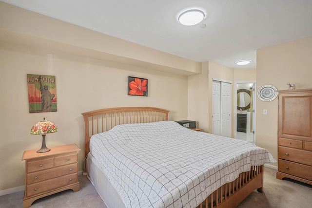 carpeted bedroom with a closet