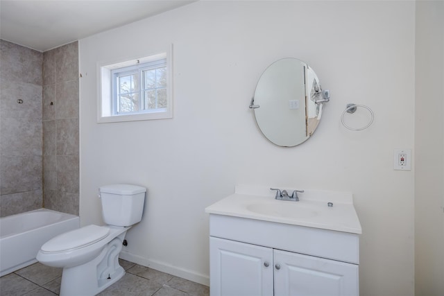 full bathroom with toilet, vanity, tile patterned floors, and tiled shower / bath