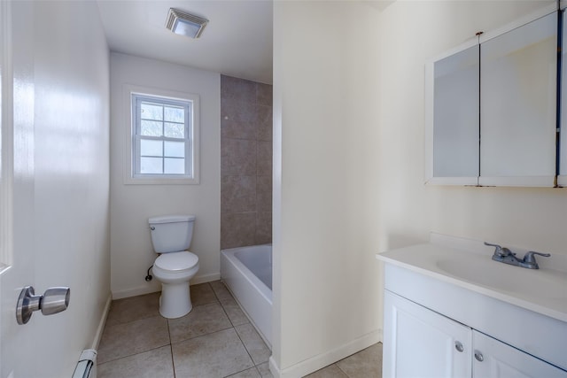 full bathroom featuring toilet, tub / shower combination, tile patterned floors, and vanity