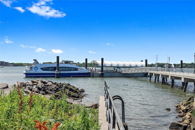 view of dock with a water view