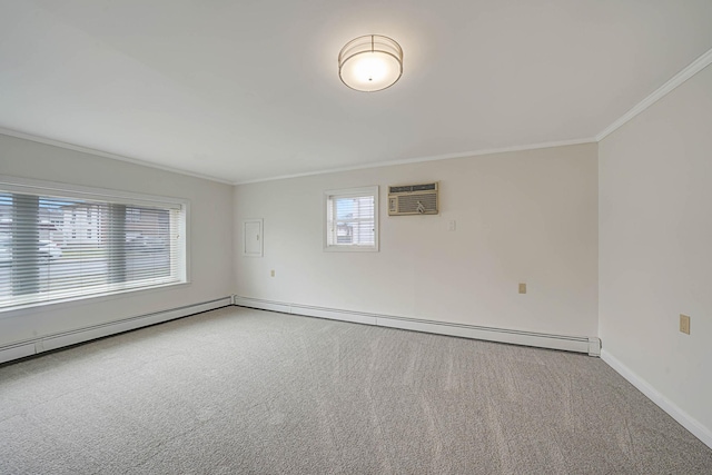 unfurnished room with carpet, a healthy amount of sunlight, and crown molding