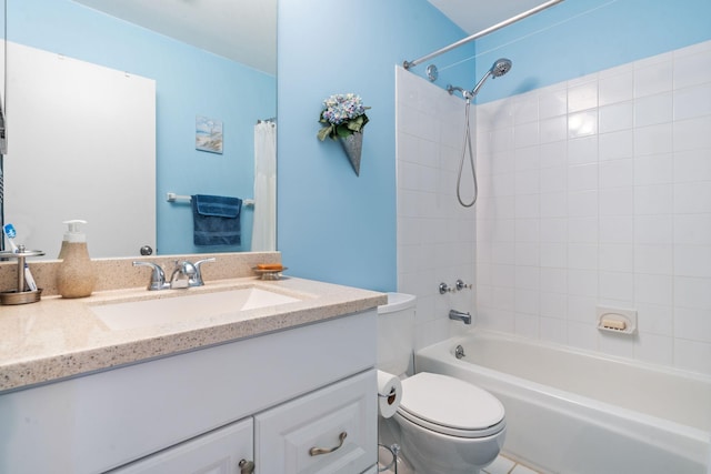 full bathroom featuring vanity, toilet, and shower / tub combo with curtain