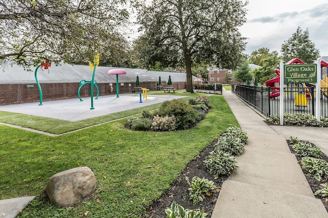 view of jungle gym featuring a yard