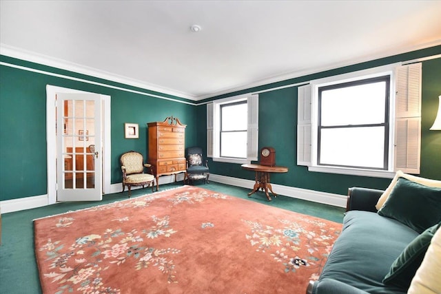 living room with ornamental molding