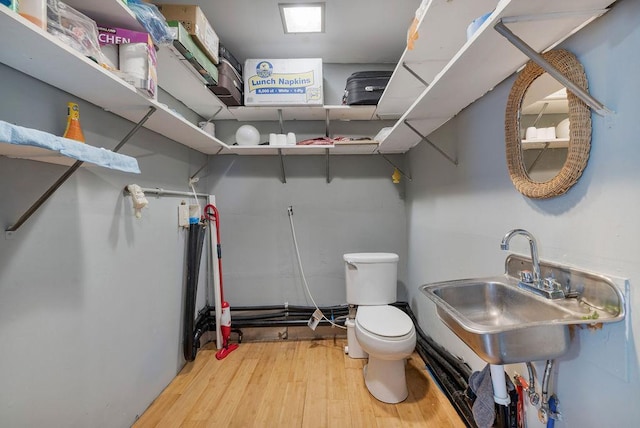 bathroom featuring toilet, sink, and hardwood / wood-style floors