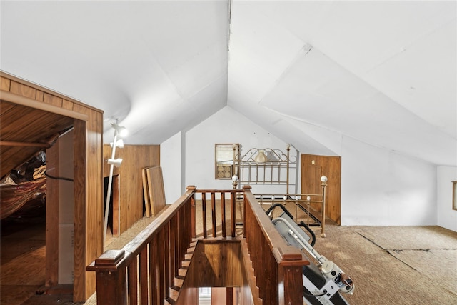 bonus room with vaulted ceiling and carpet flooring