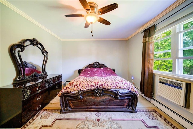 400 Philo St, New Windsor, NY 12553 - bedroom with ornamental molding, a ceiling fan, and a wall unit AC