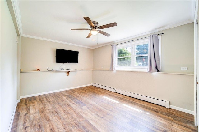 400 Philo St, New Windsor, NY 12553 - unfurnished room with baseboard heating, ornamental molding, ceiling fan, wood finished floors, and baseboards