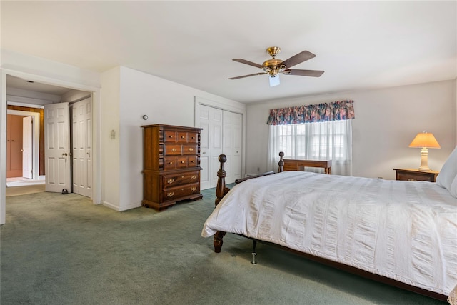 bedroom featuring carpet floors and ceiling fan