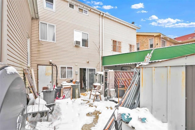 view of snow covered property