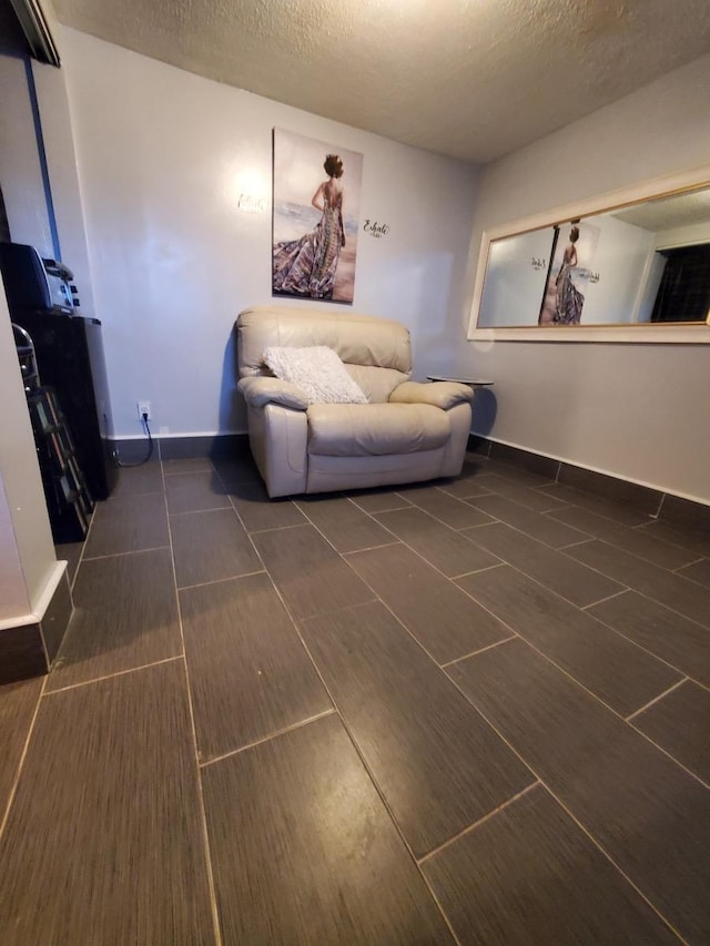 living room with a textured ceiling