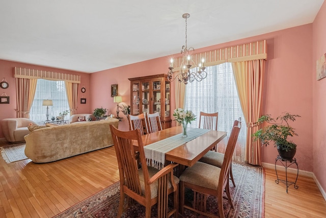 dining room featuring light hardwood / wood-style flooring and a chandelier