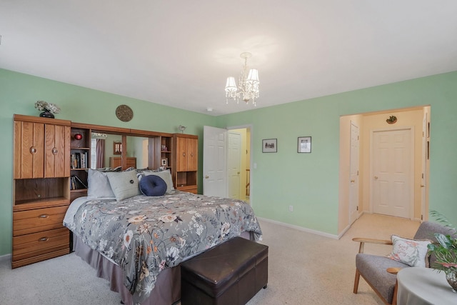 bedroom with a chandelier