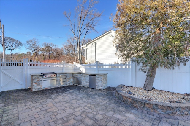 view of patio / terrace featuring exterior kitchen and a grill