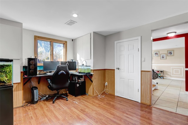 home office featuring light wood-type flooring