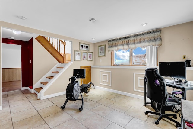 office area with light tile patterned floors