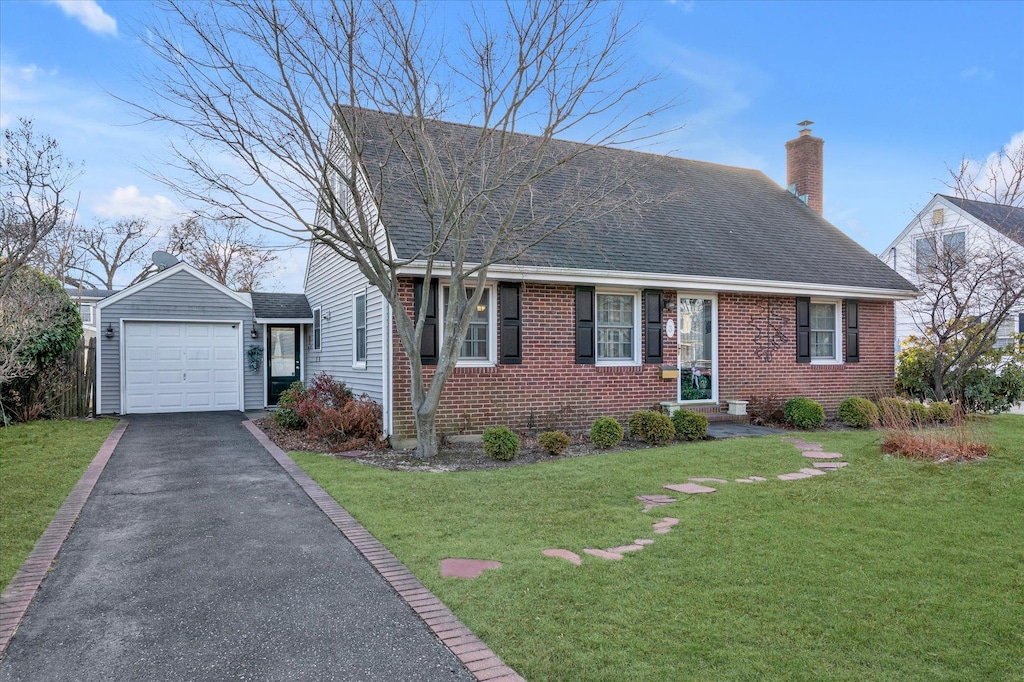 view of front of house with a front lawn and a garage