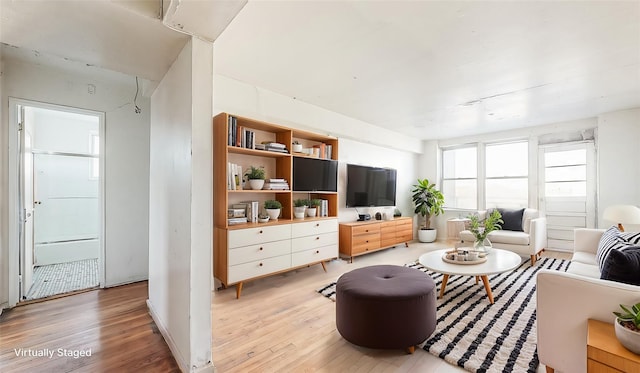 living room with light hardwood / wood-style floors