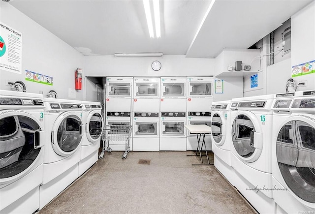 laundry area with stacked washer and dryer and separate washer and dryer