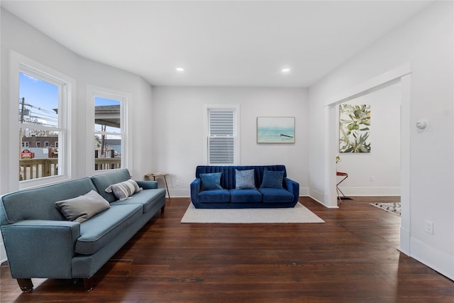 living room featuring dark hardwood / wood-style flooring