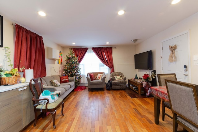 living room with light hardwood / wood-style flooring