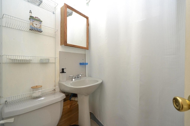 bathroom with wood-type flooring and toilet