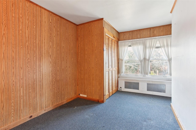 53 S Grove St S, Valley Stream, NY 11580 - unfurnished room with wooden walls, crown molding, and dark colored carpet