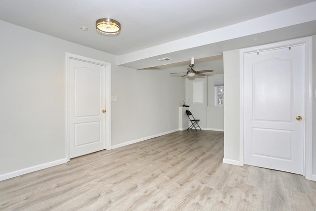 unfurnished room featuring ceiling fan and light wood-type flooring