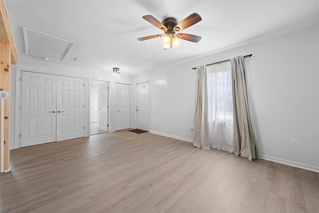 interior space featuring ceiling fan and light hardwood / wood-style floors