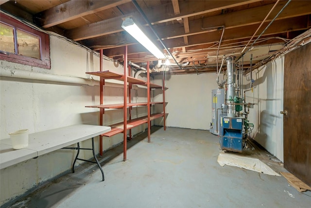 basement with water heater