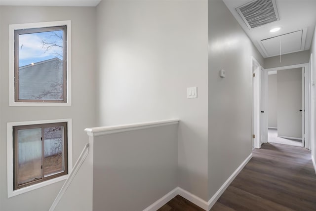 corridor featuring dark hardwood / wood-style flooring