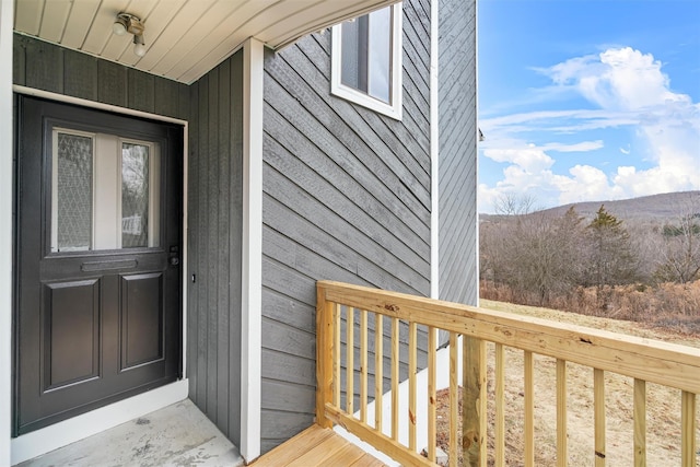 doorway to property featuring a mountain view