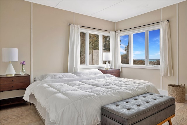 bedroom with light hardwood / wood-style floors