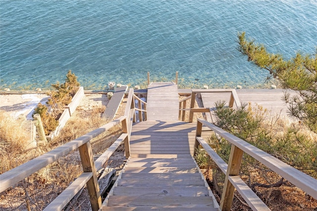 exterior space with a water view