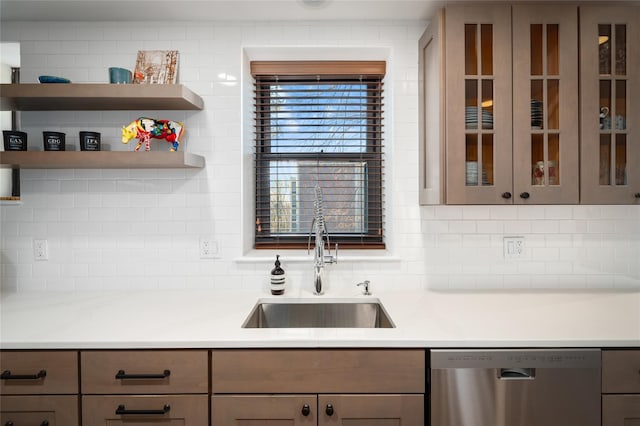 kitchen with sink, dishwasher, and backsplash