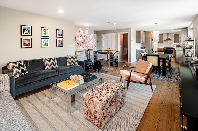 living room with light hardwood / wood-style floors