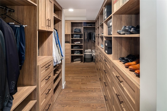 walk in closet featuring hardwood / wood-style floors